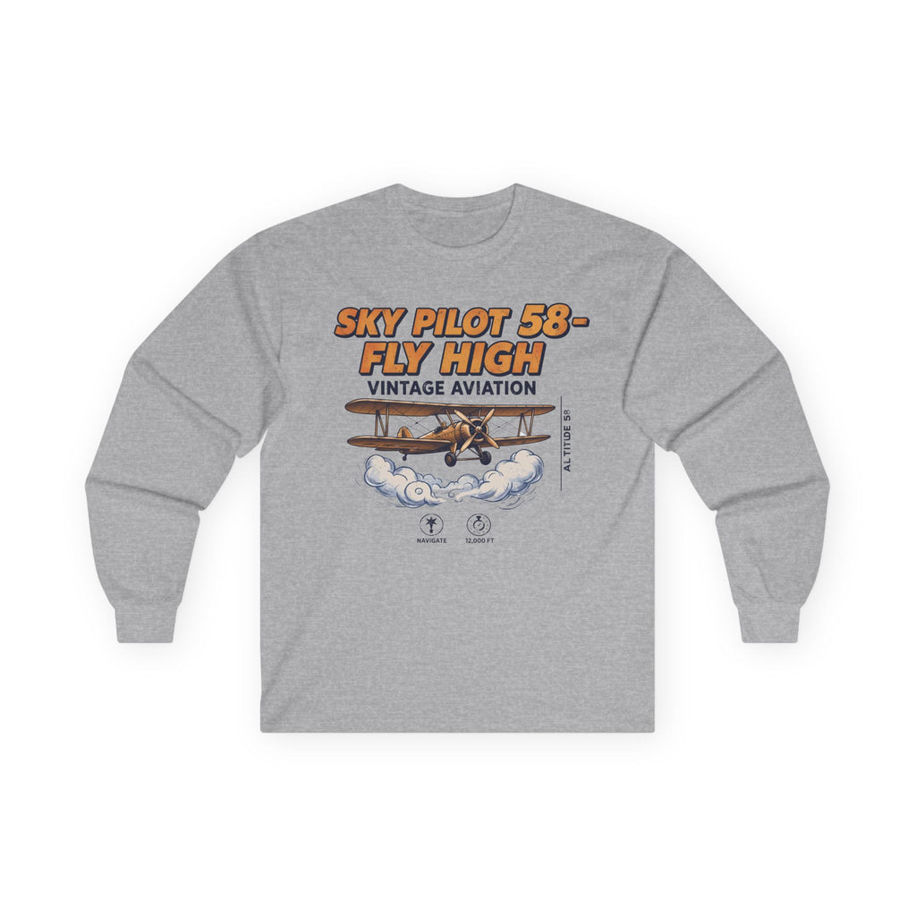Sky Pilot 58-Fly High Vintage Aviation Long Sleeve Tee