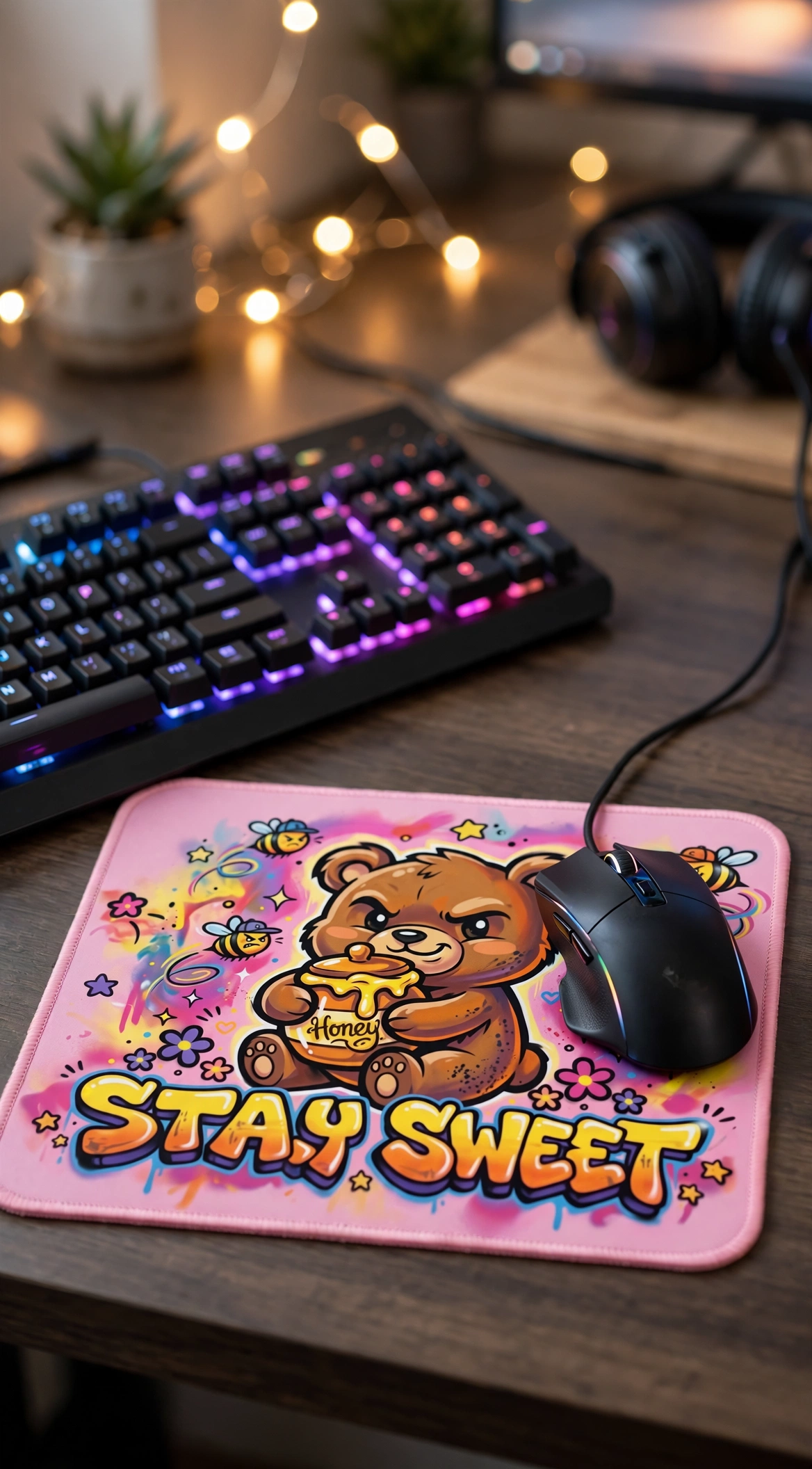 Saty sweet bear pink Mouse Pad, Nice and Cute Mouse Pad, Splash-Proof Textured 10.2 x 8.2Inch, Stitched Edge Non-Slip Waterproof Rubber