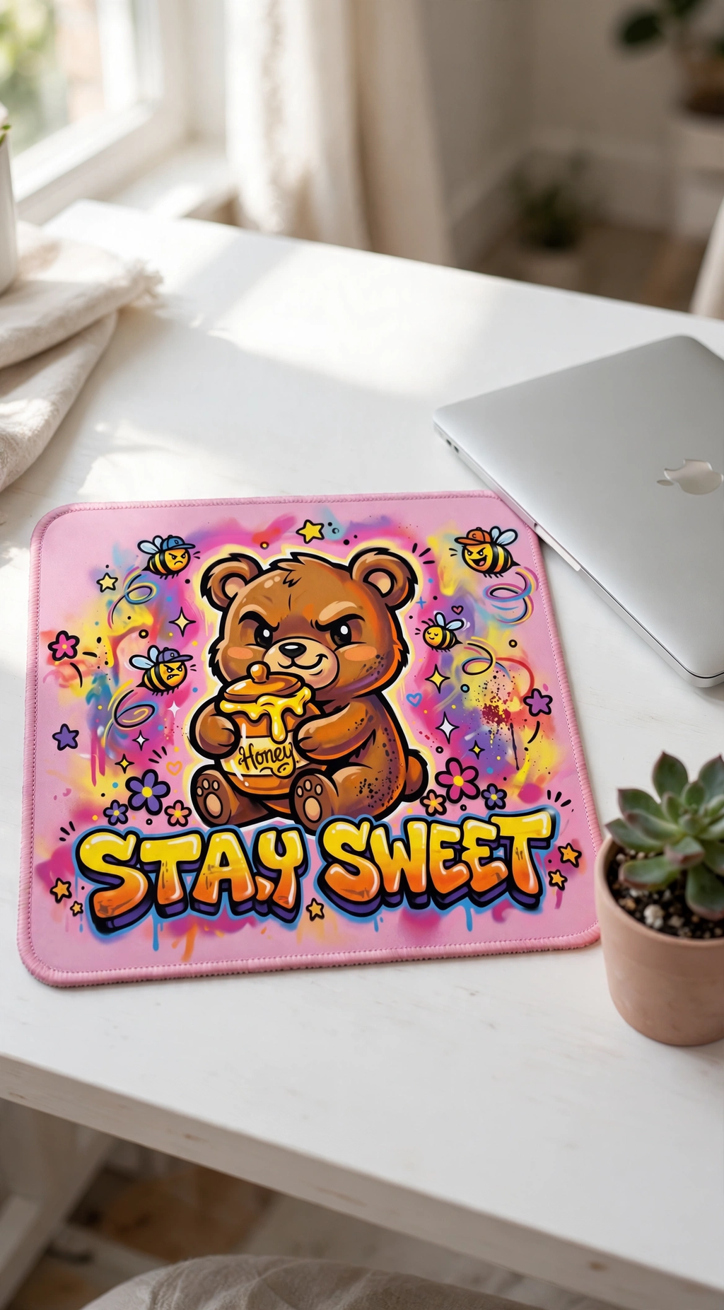 Saty sweet bear pink Mouse Pad, Nice and Cute Mouse Pad, Splash-Proof Textured 10.2 x 8.2Inch, Stitched Edge Non-Slip Waterproof Rubber