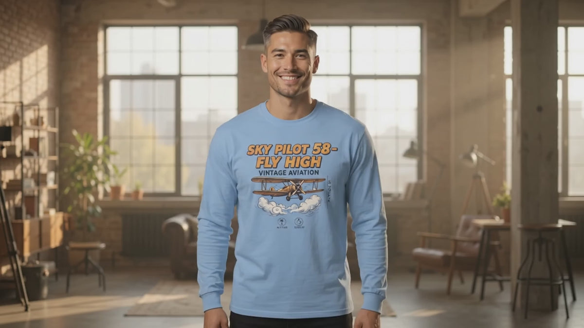 Sky Pilot 58-Fly High Vintage Aviation Long Sleeve Tee